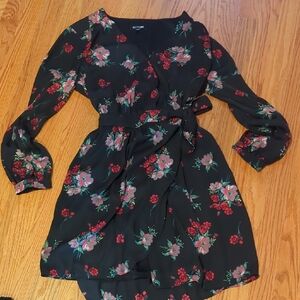 Express Black Floral Long Sleeve Dress